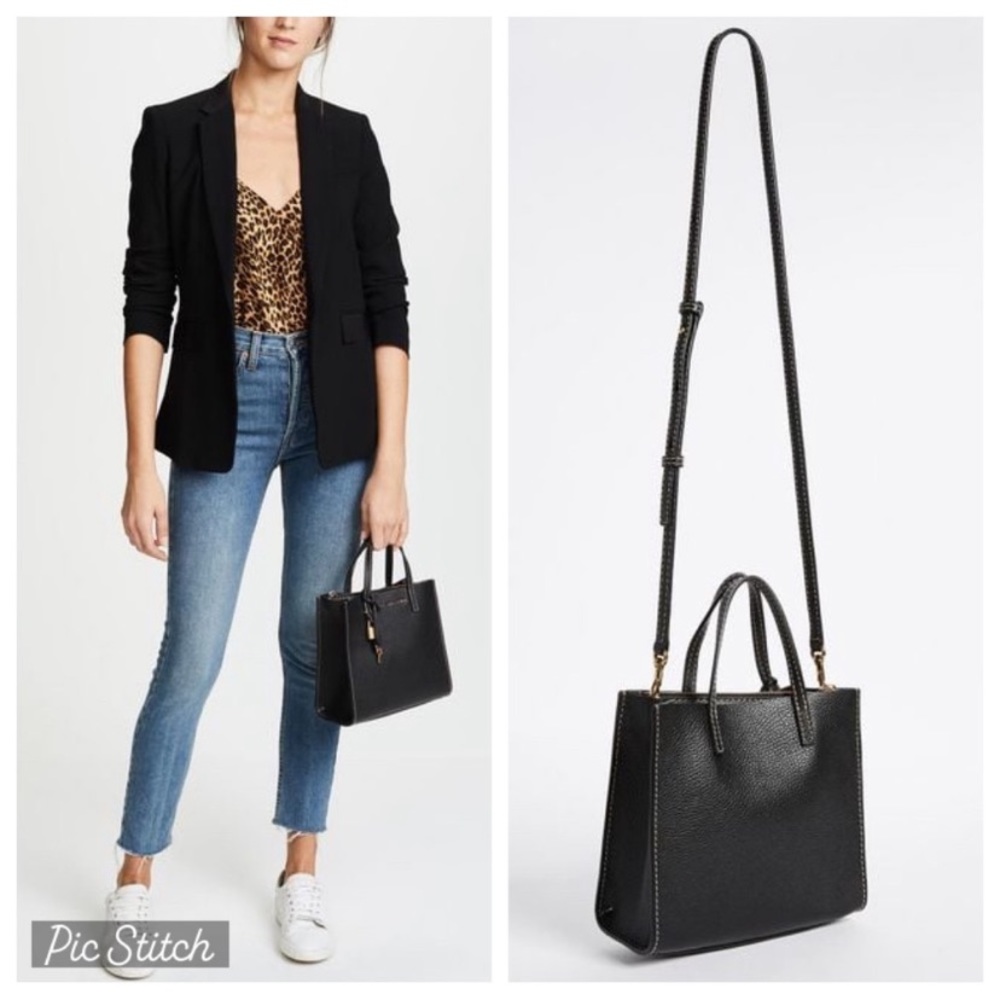 $350 Marc Jacobs Mini Grind Black Pebble Leather Tote/Crossbody Bag - Picture 2 of 16